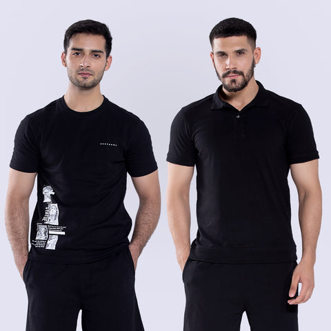 Pack Of 2 Jet Black T-Shirt & Polo Rib Jet Black