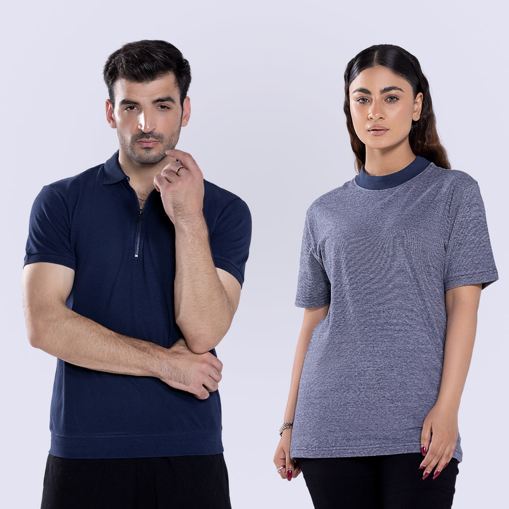 Pack Of 2 Polo Rib Moonlit Ocean & Tee Navy Milange Striper