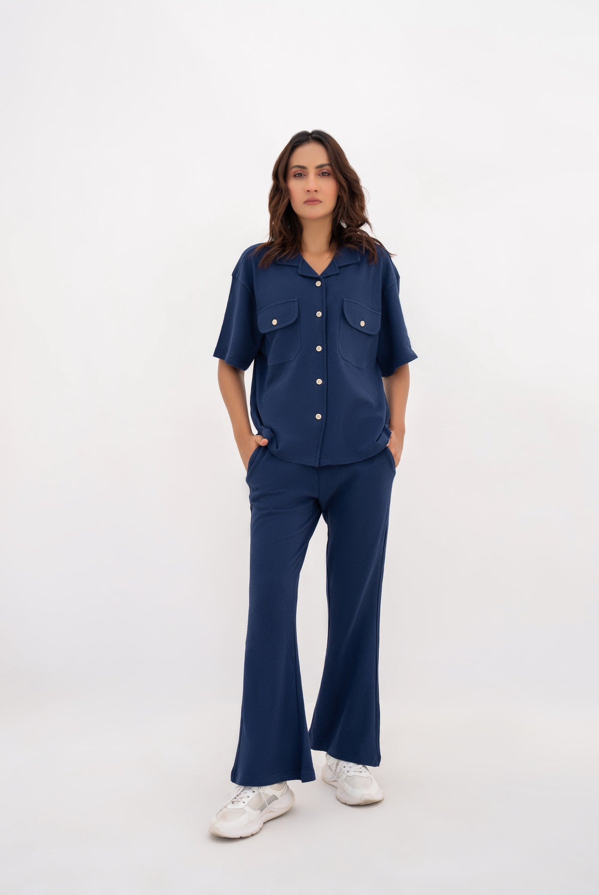 Navy Button Up Co ord set Women