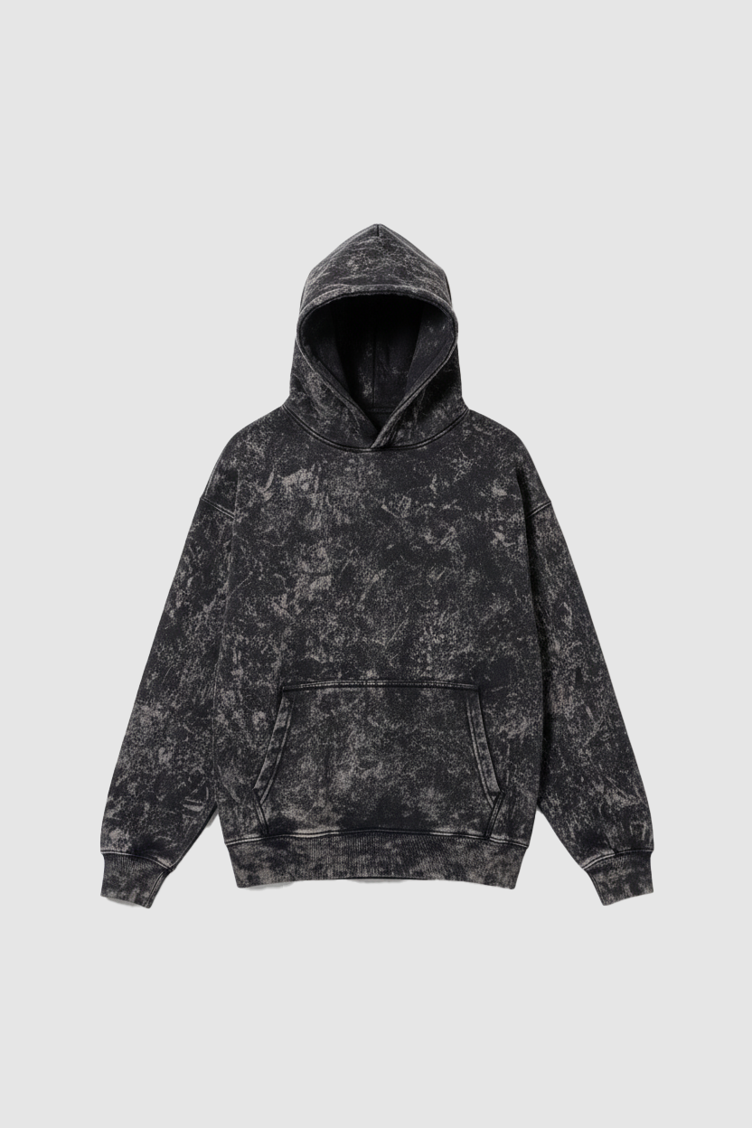 Jet Black Stone Wash Hoodie