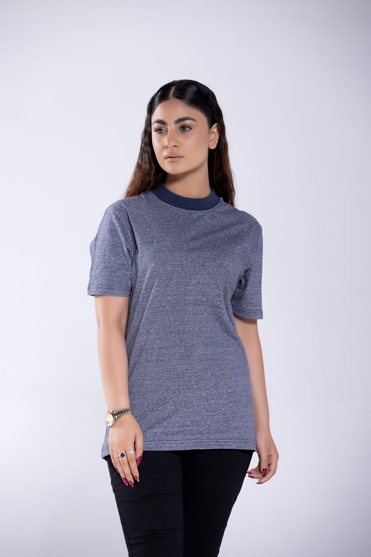 Tee Navy Milange Striper Women