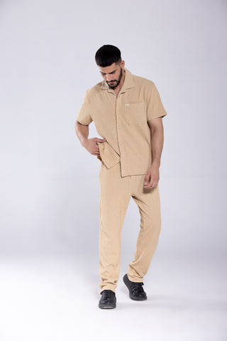 Almond Buff Button-Up Co ord Set Men