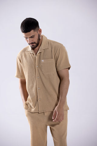 Almond Buff Button-Up Co ord Set Men