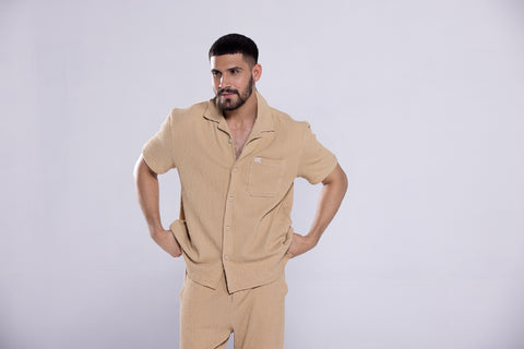 Almond Buff Button-Up Co ord Set Men