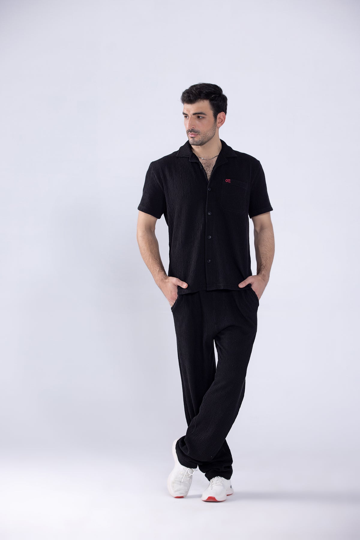 Jet Black Button Up Co ord Set Men