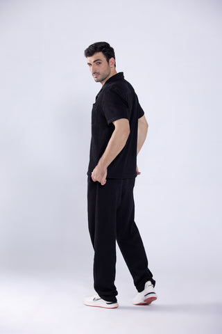 Jet Black Button Up Co ord Set Men