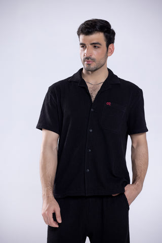 Jet Black Button Up Co ord Set Men