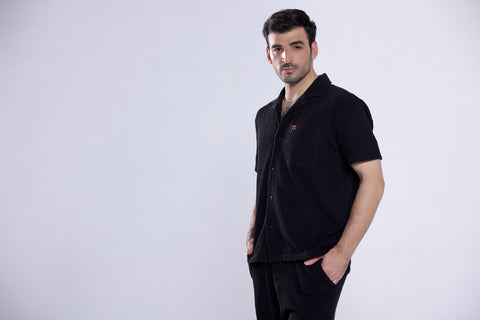 Jet Black Button Up Co ord Set Men