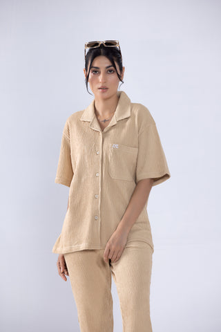 Almond Buff Button-Up Co ord Set Women