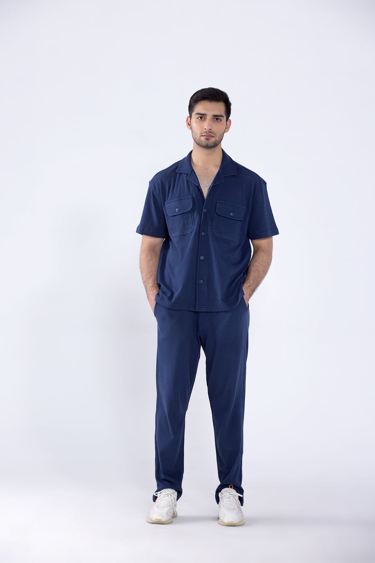 Navy Button Up Co ord Set Men