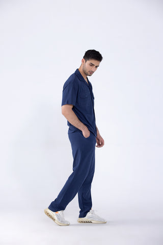 Navy Button Up Co ord Set Men