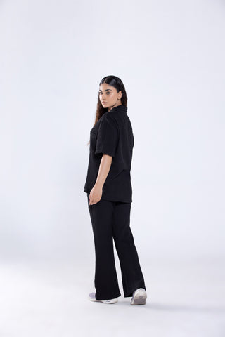 Jet Black Button-Up Co ord Set Women