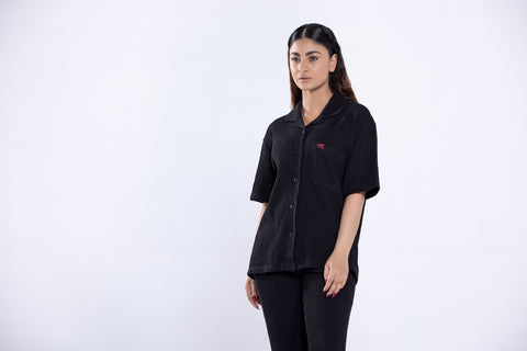 Jet Black Button-Up Co ord Set Women