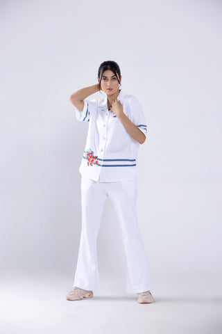 Crisp White Button-Up Co ord Set Women