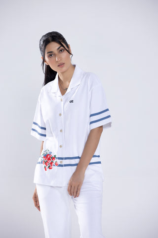 Crisp White Button-Up Co ord Set Women