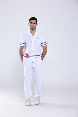 Crisp White Button-Up Co ord Set Men