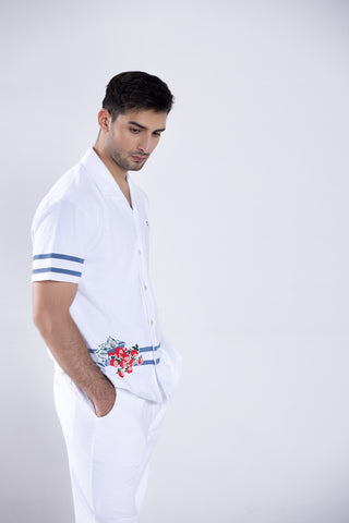 Crisp White Button-Up Co ord Set Men