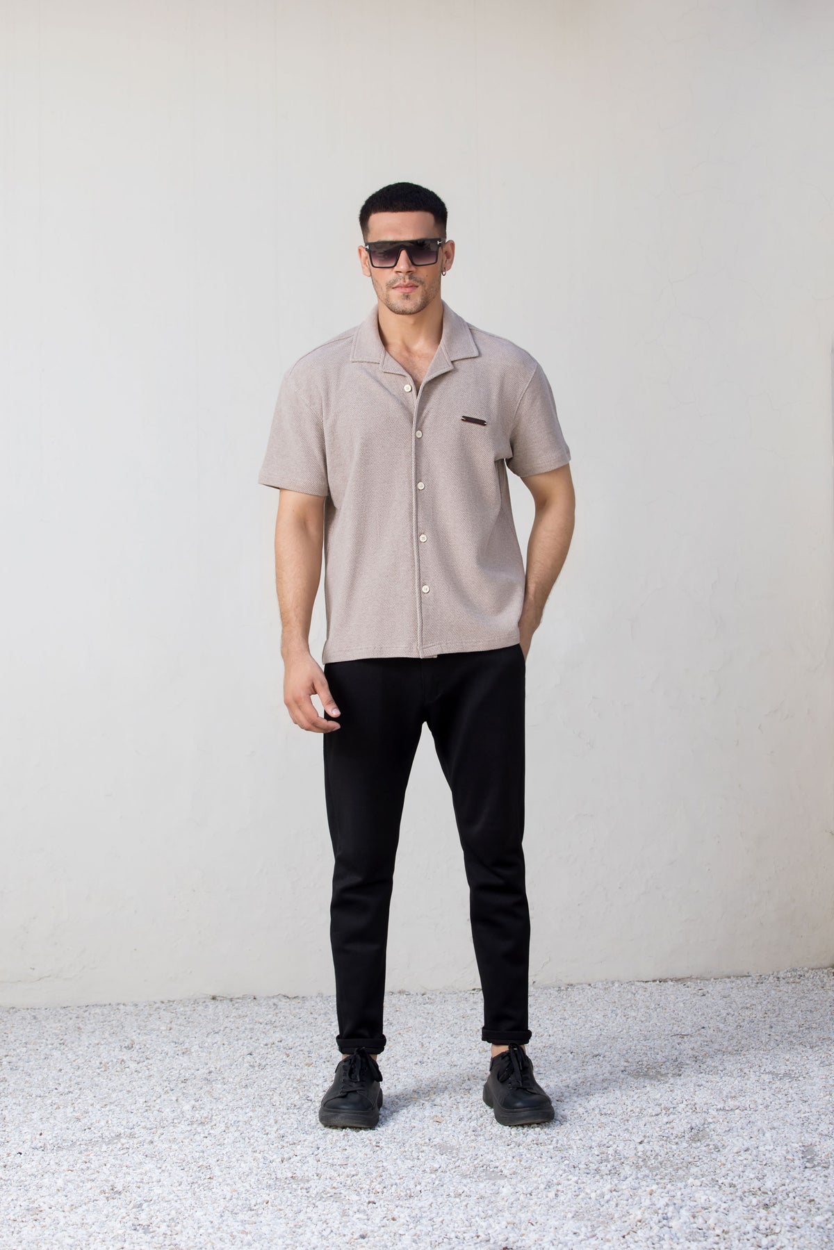 Beige Button Up T-Shirt