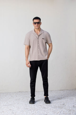 Beige Button Up T-Shirt