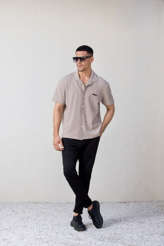 Beige Button Up T-Shirt