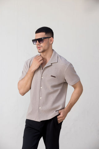 Beige Button Up T-Shirt