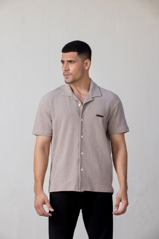 Beige Button Up T-Shirt