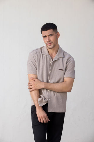 Beige Button Up T-Shirt