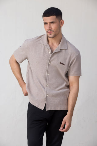 Beige Button Up T-Shirt