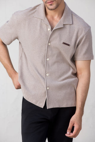 Beige Button Up T-Shirt