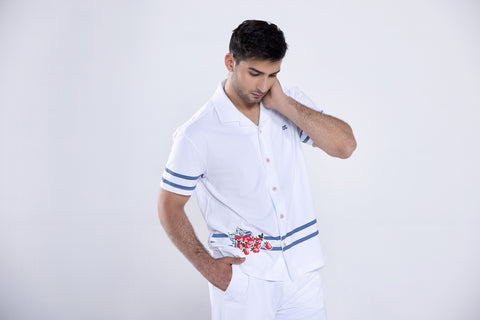 Crisp White Button-Up Co ord Set Men