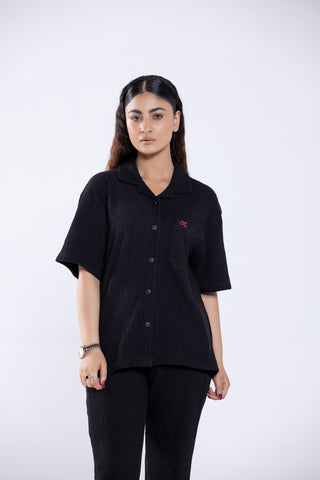 Jet Black Button-Up Co ord Set Women