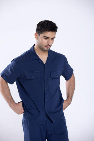 Navy Button Up Co ord Set Men