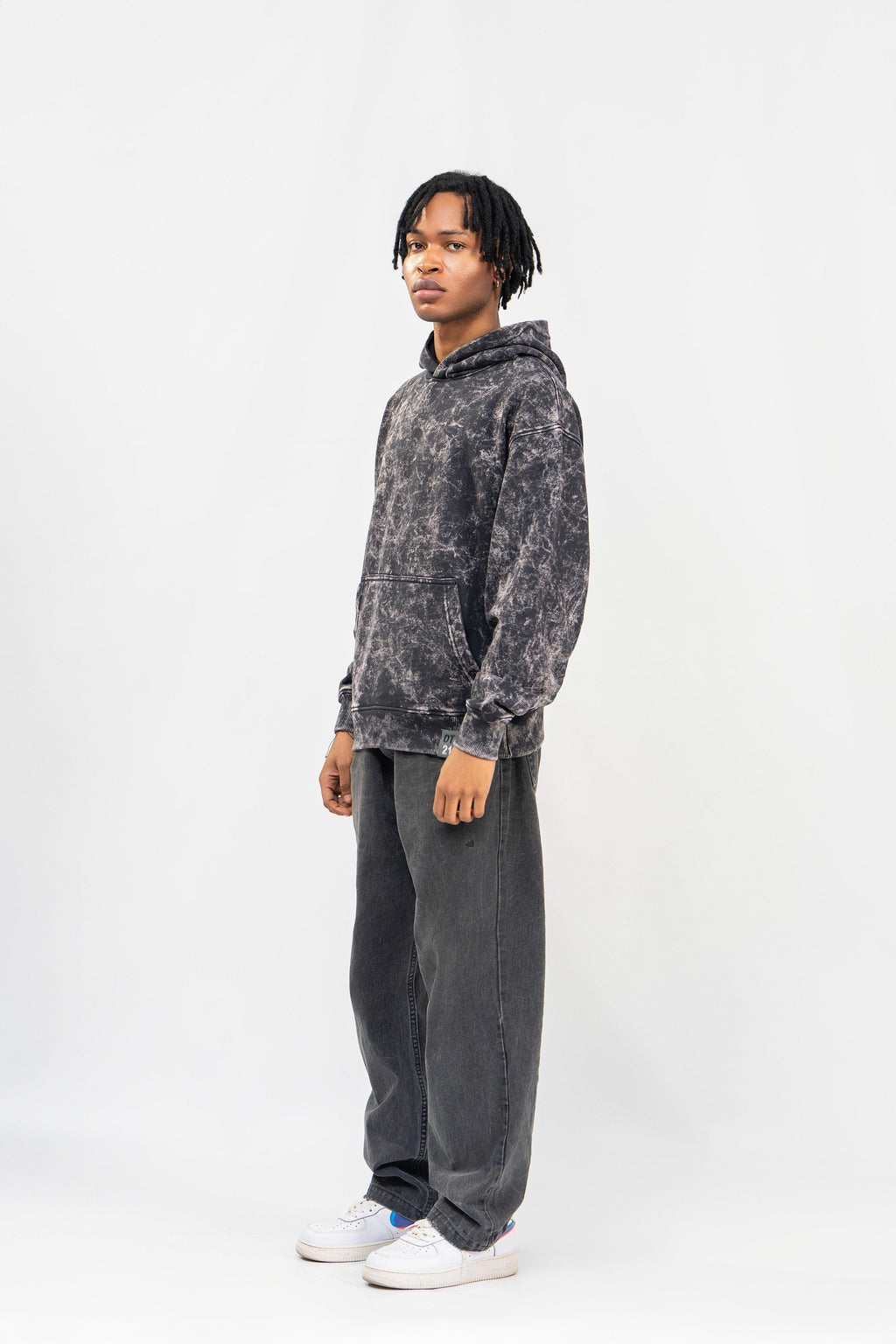 Jet Black Stone Wash Hoodie