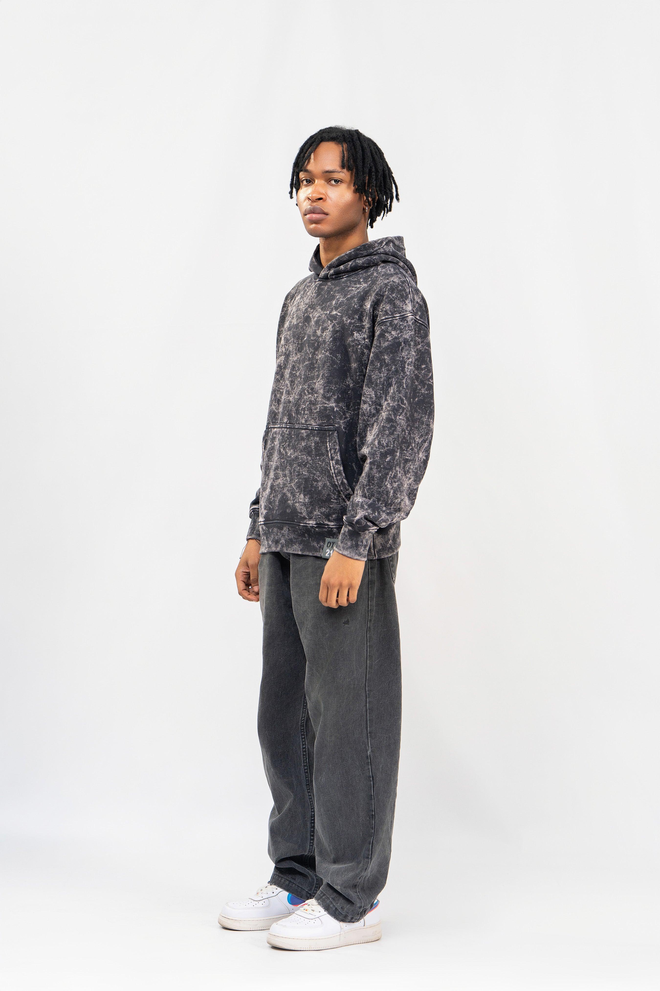 Jet Black Stone Wash Hoodie