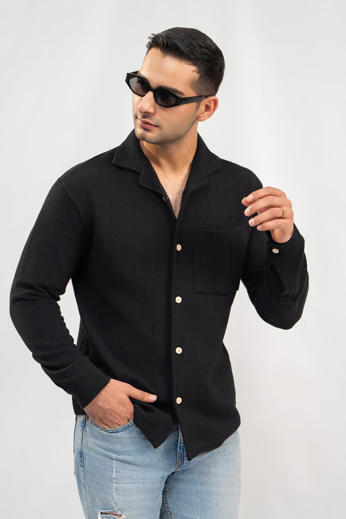 Jet Black Full Sleeve Button Up