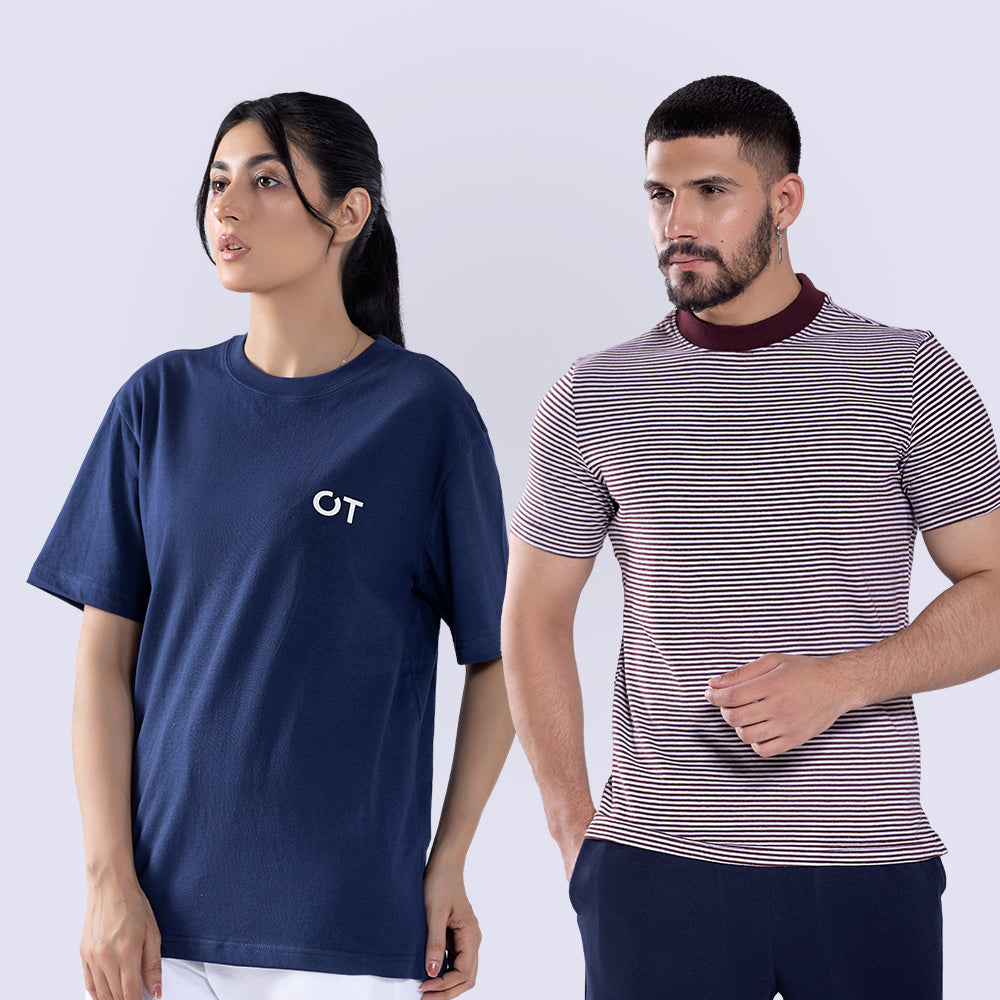 Pack of 2 Tee Navy T-Shirt & Tee Burgundy Striper