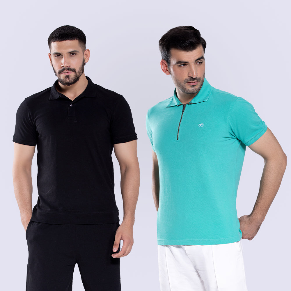 Pack Of 2 Polo Rib Jet Black Men & Polo Teal Men